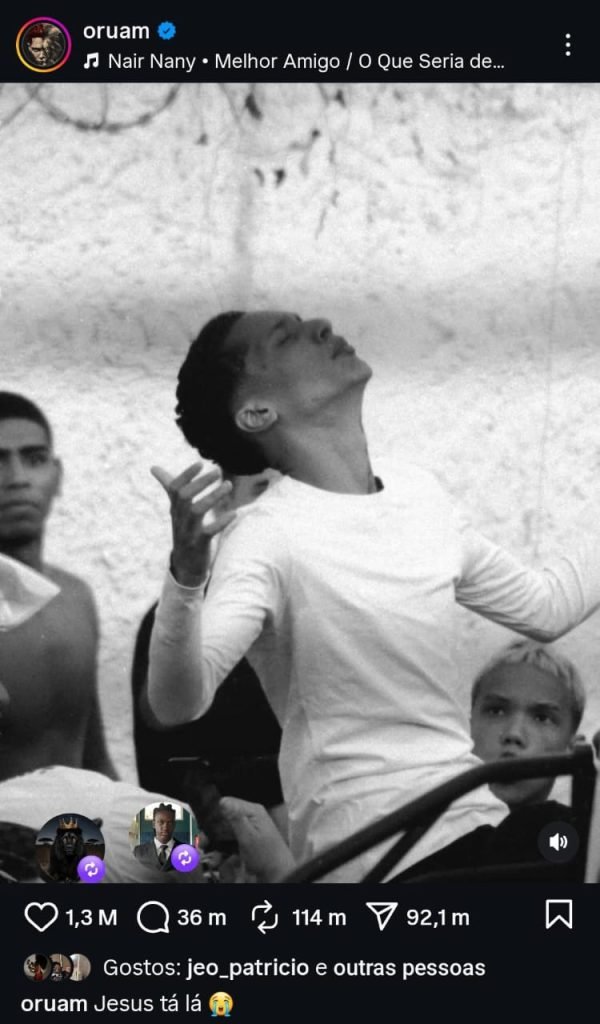 Oruam celebra liberdade com mensagem de fé ao som de “Melhor Amigo”, de Nair Nany